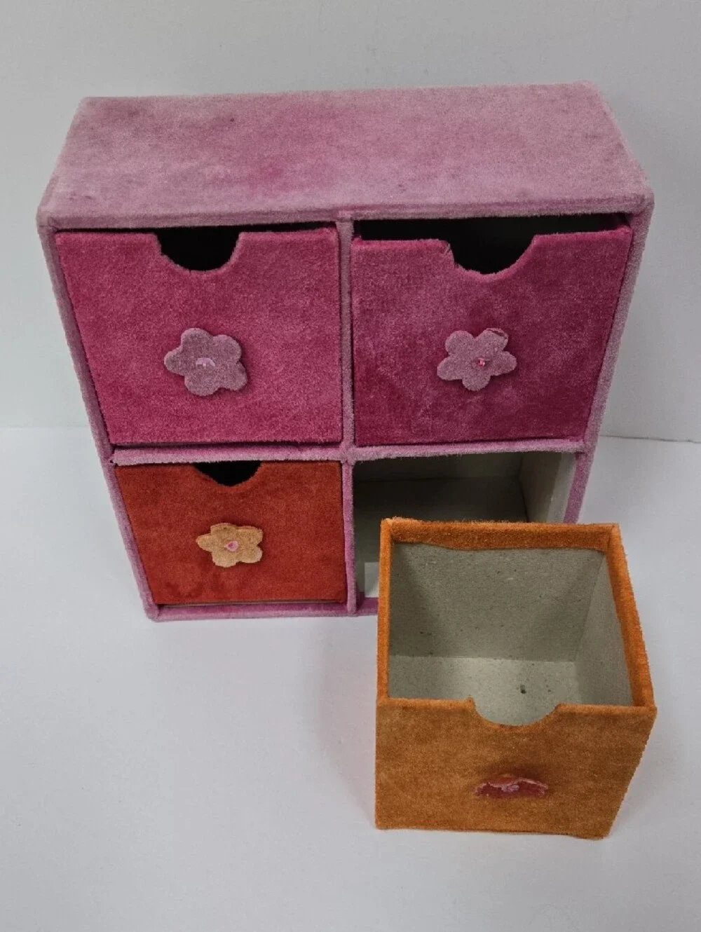 Suede 4-Drawer Cube Organizer - Pink & Orange